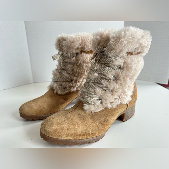 Vintage 70s 80s Hush Puppies Lined Fur Lace Up Suede Boots Size 7.5 - Picture 4 of 8